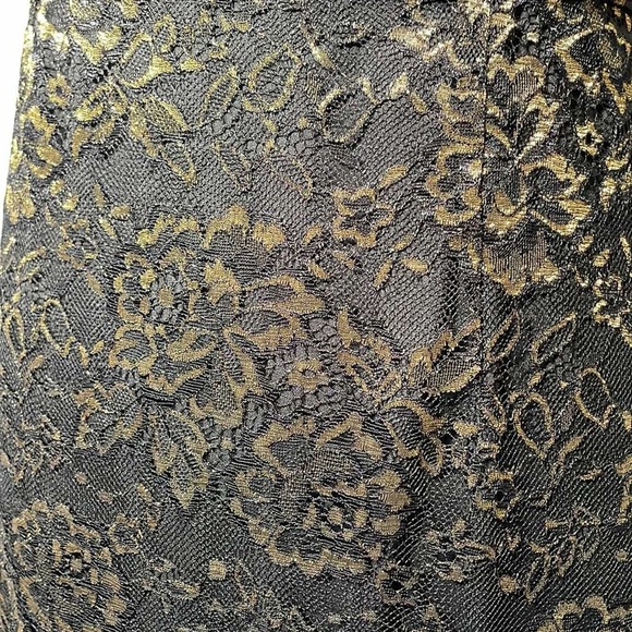 Diane von Furstenberg Black with Gold Metallic Lace Nisha Cocktail Sheath Dress - Picture 8 of 12